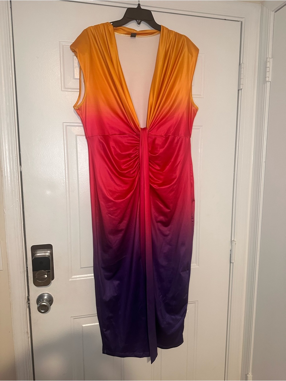 SHEIN Orange Pink Purple Ombre Twist-Front V-Neck Maxi Dress